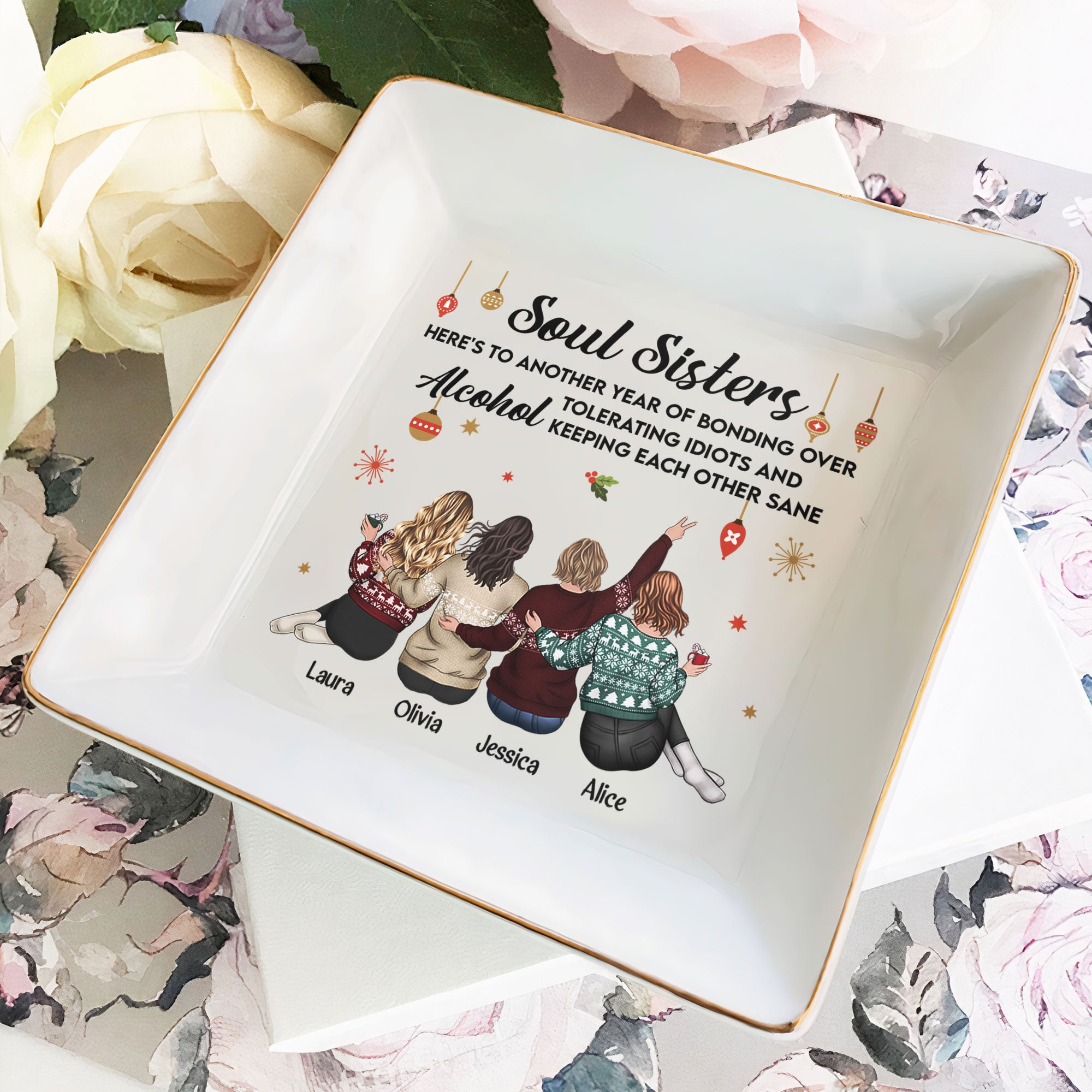 Christmas Friends Here’s To Another Year Of Bonding – Personalized Jewelry Dish