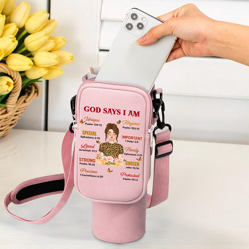God Says I Am – Personalized Custom 40oz Water Bottle Carrier Bag