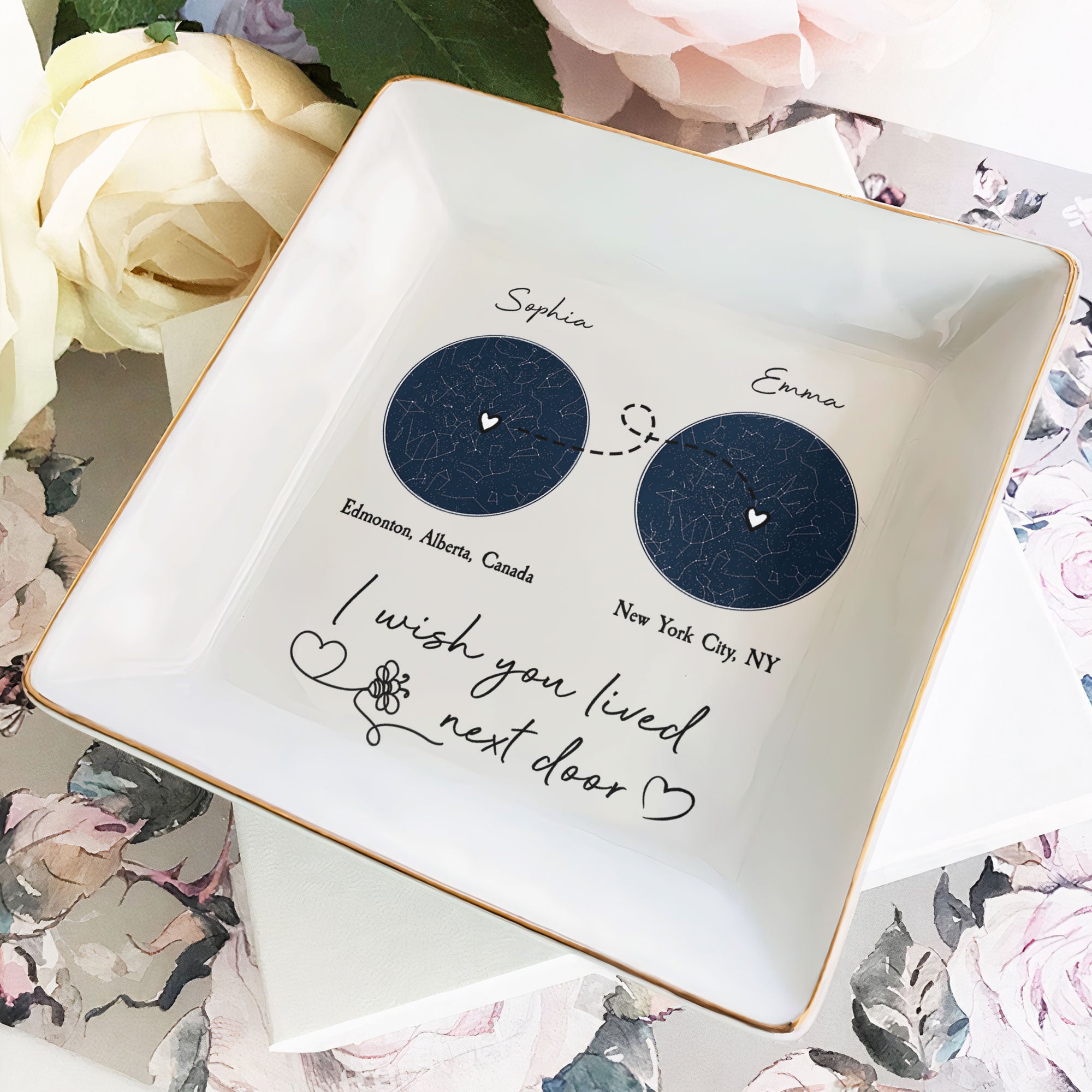 I Wish You Lived Next Door – Custom Star Map – Personalized Jewelry Dish